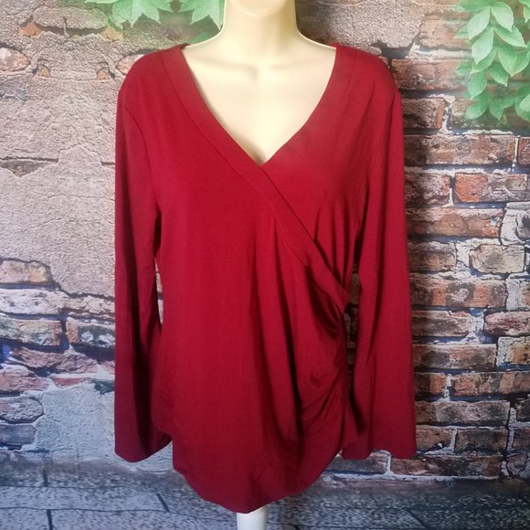 Surplice Cinched Side Flare Cuffs V Neck Sweater - Picture 3 of 5